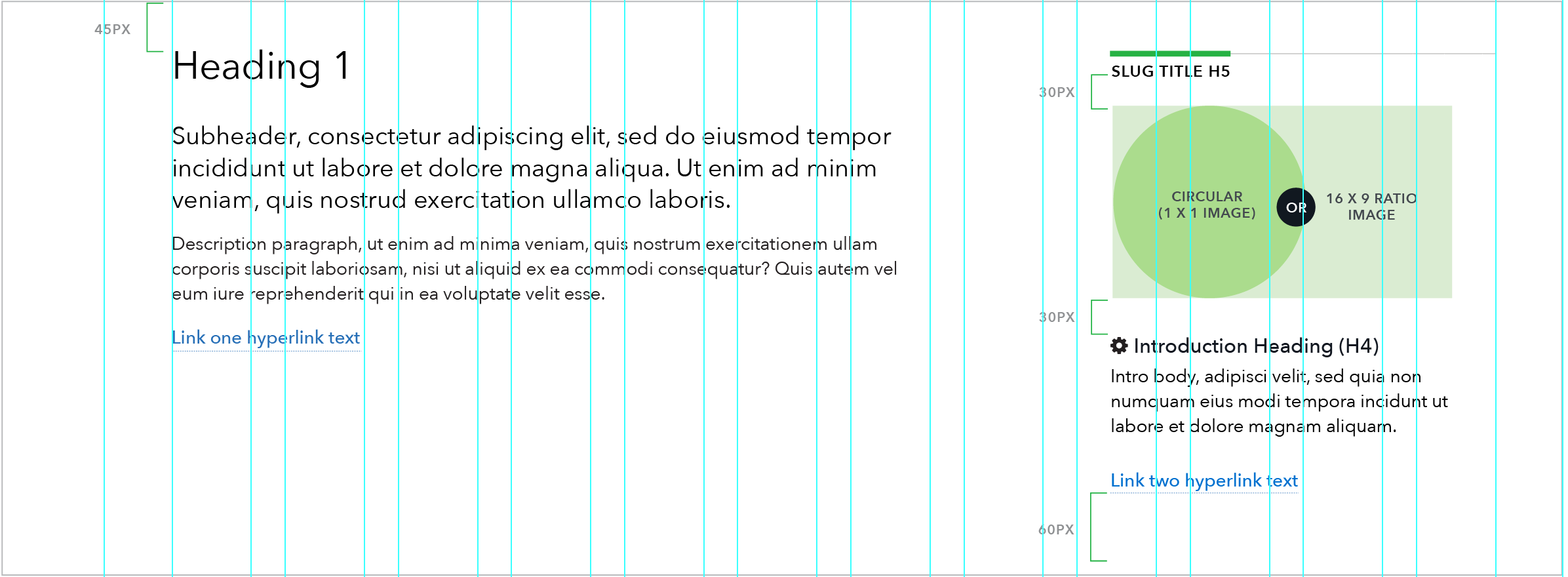 Image of text intro with breakout sidebar showing grid and design specs